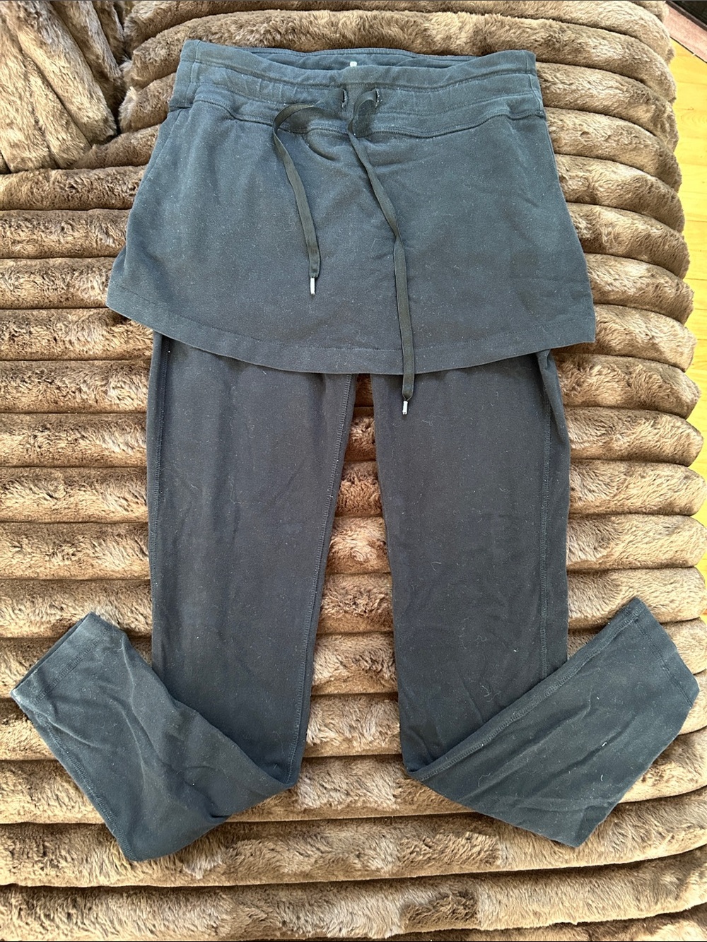 Athleta Black Skirted Leggings with Drawstring Waist